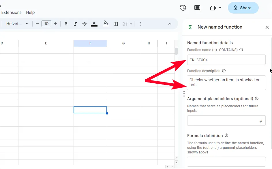 How to use named functions in google sheets